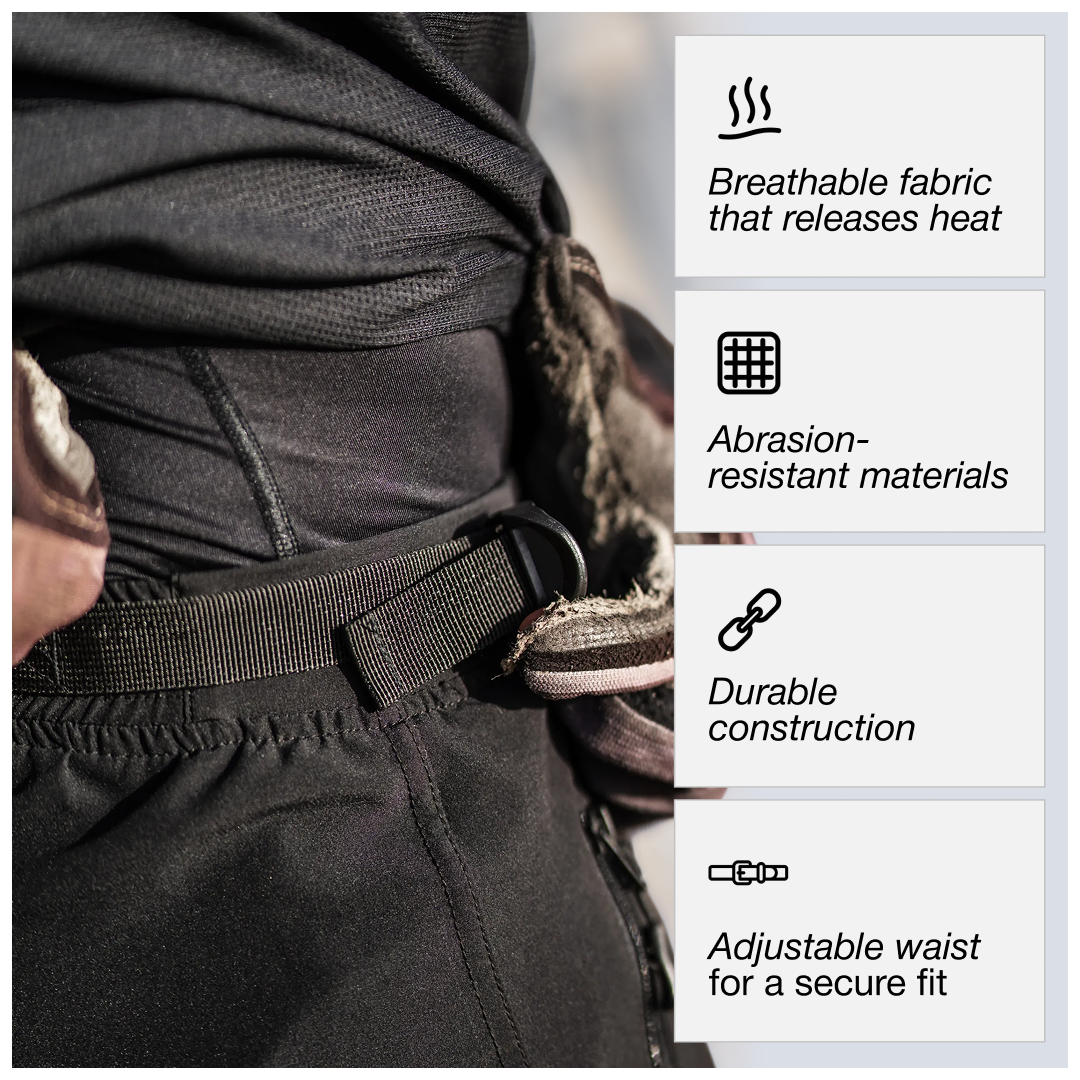 Cased pants are designed using breathable fabric, abrasion-resistant materials, durable construction and adjustable waistbands.