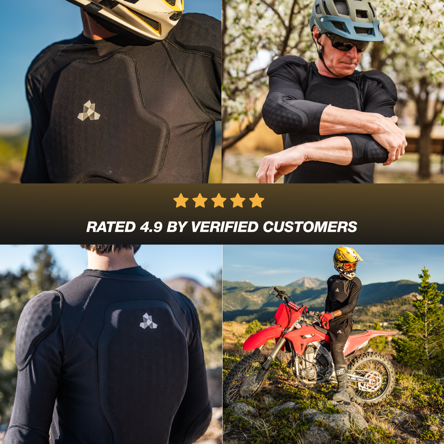 Person wearing a Cased inner protective long sleeve shirt black in various moto and bike settings.