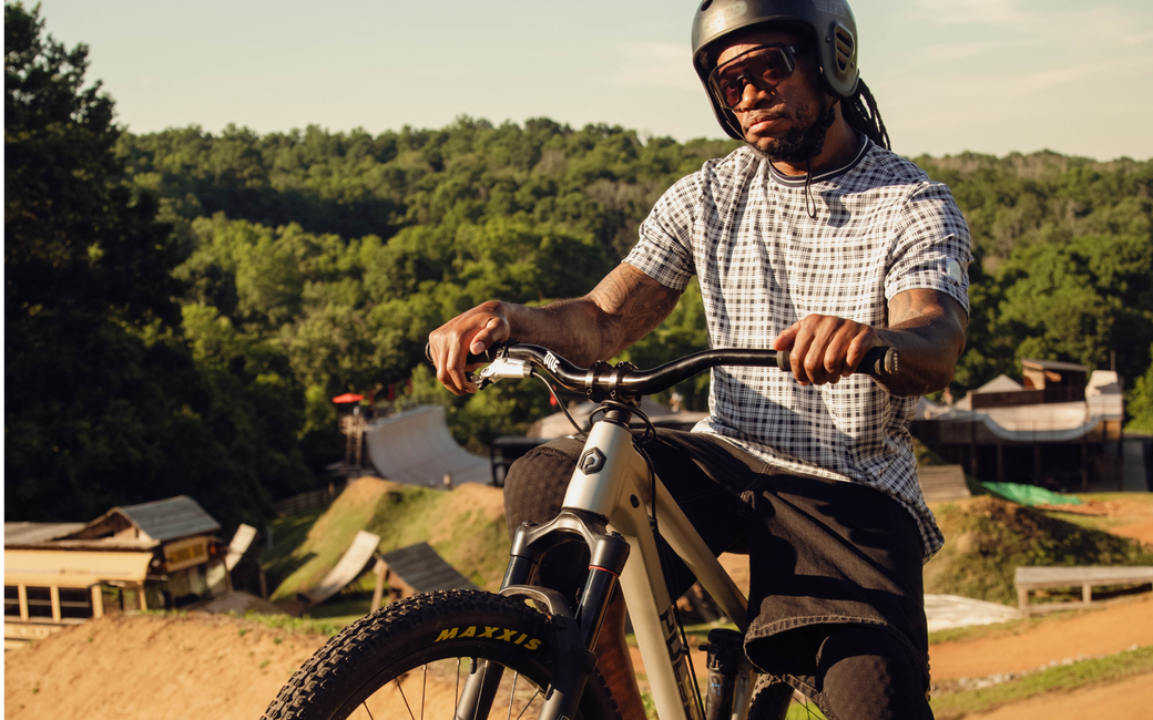Photo of Brad Simms, professional BMX and MTB rider, sponsored by Cased protective gear.
