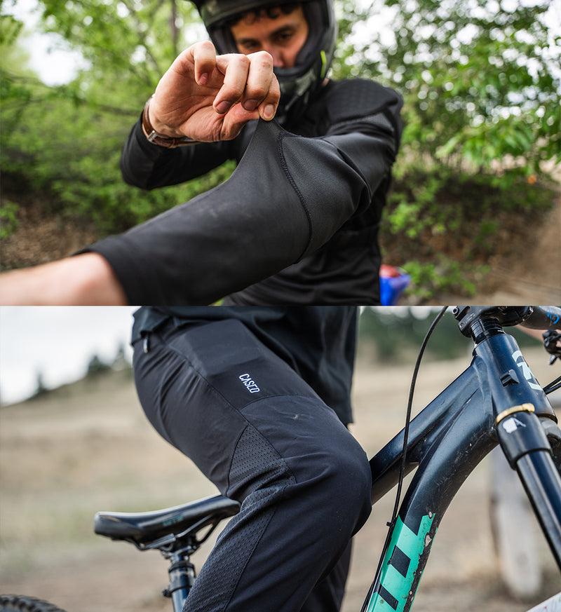 Rider showing the sleeve of Cased shirt made with Cordura, a rugged fabric made from high-tenacity nylon or polyester yarns.