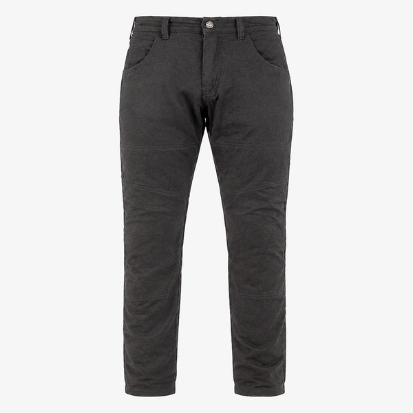 Front view of Cased protective jeans for moto designed to look like everyday streetwear with hidden protection for the road.