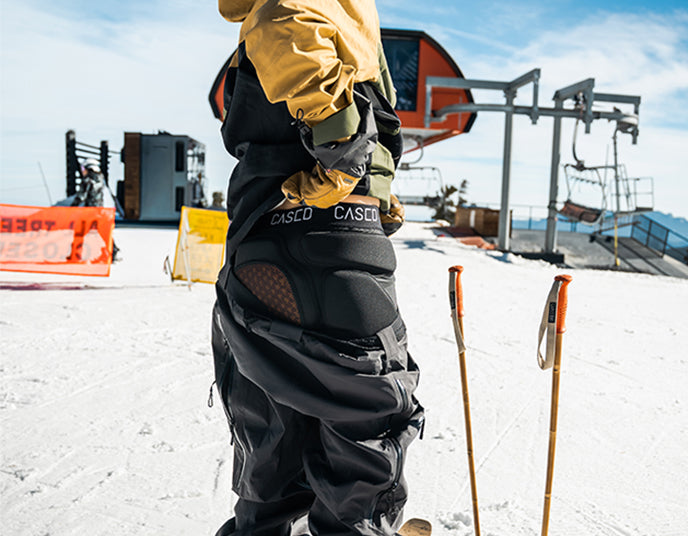 Cased snow and ski inner protective shorts that protect from injury after a fall.